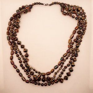 Four Strand Carnival Glass Necklace Dark Peacock Coloring